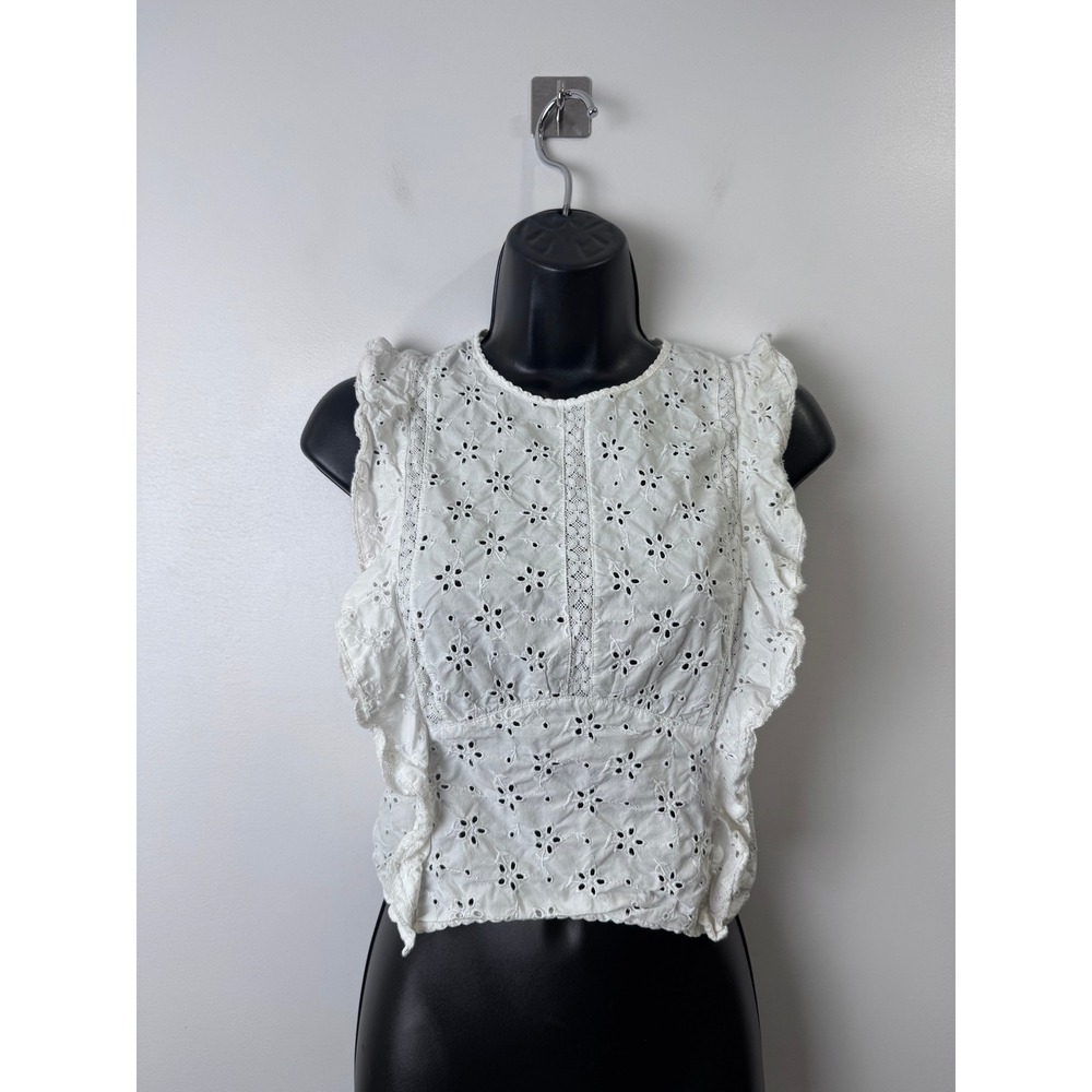 Aritzia Wilfred Women White Eyelet Ruffle Tie Back Blouse Top XS